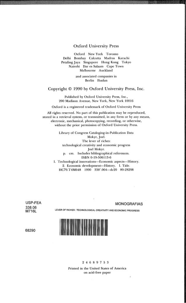 The Lever of Riches: Technological Creativity and Economic Progress